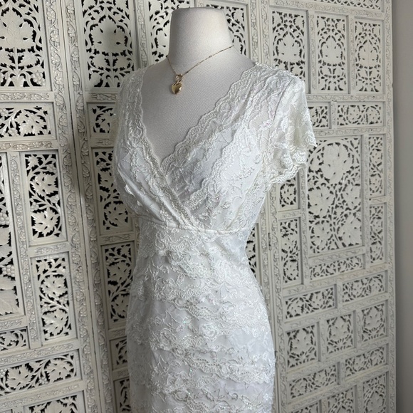 NWT Marina Ivory Lace Overlay Sequin Beaded Fairycore Cocktail Formal Dress Sz M - Picture 5 of 9